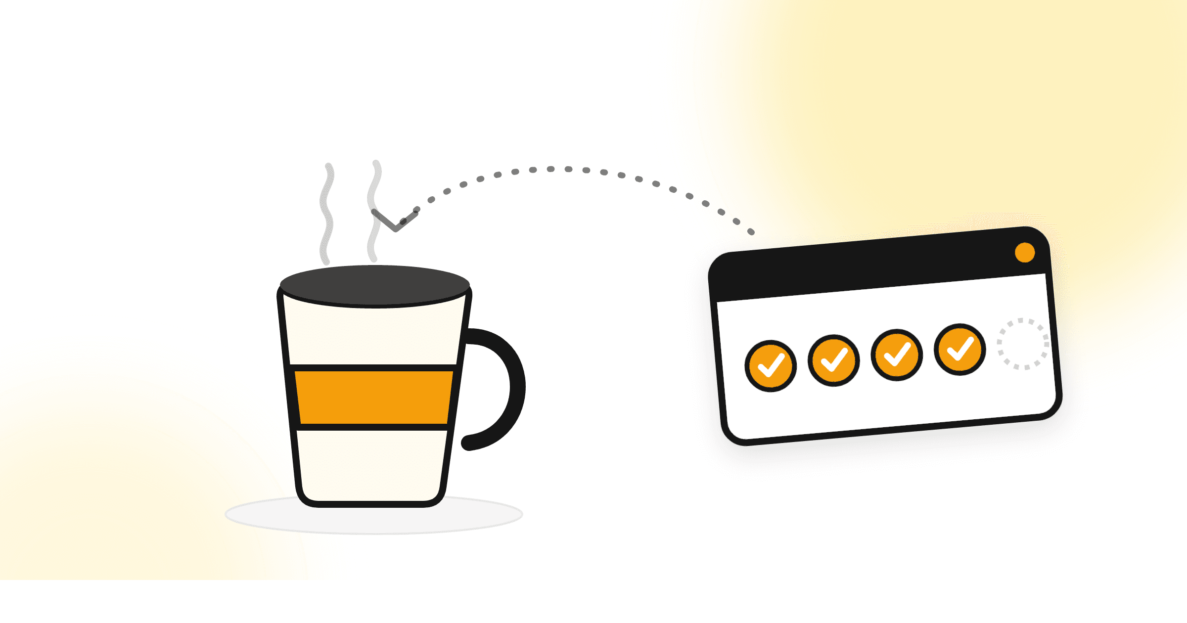 A coffee cup and a loyalty stamp card — illustration for an article about loyalty programs