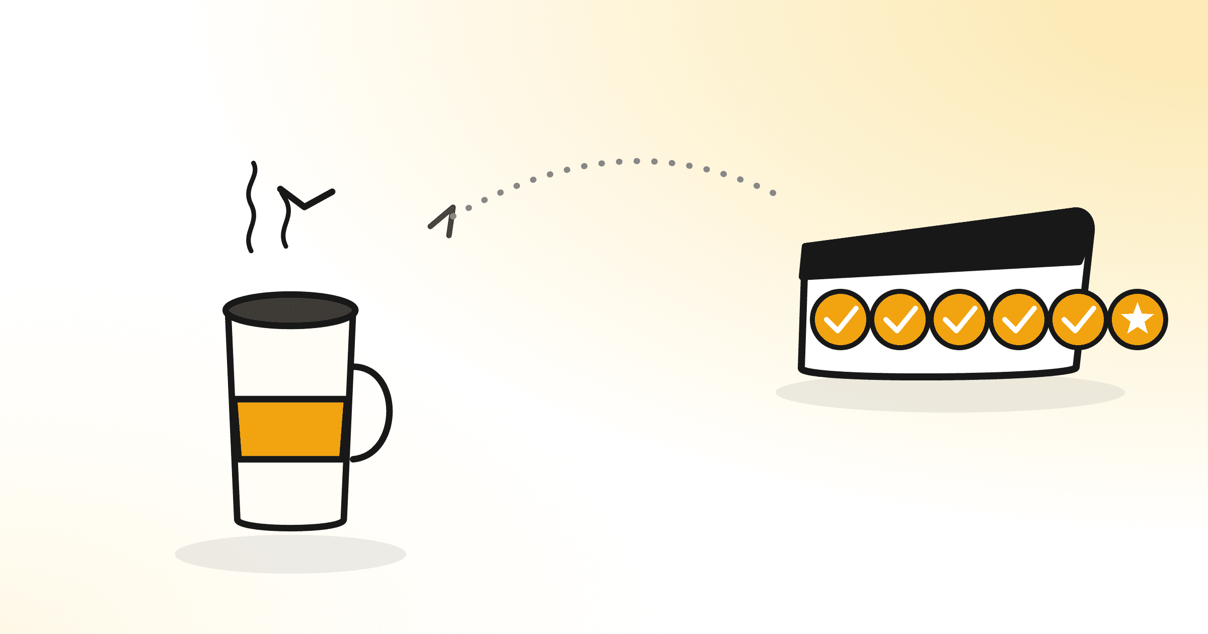 A loyalty stamp card and a coffee cup — illustration for an article about punch-card programs